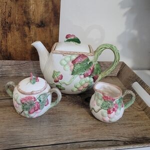 Vintage Fitz And Floyd 1989 Teapot Sugar And Creamer Set